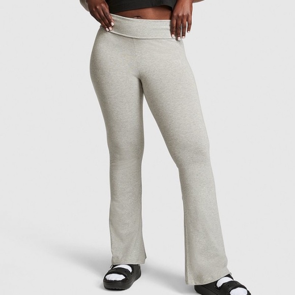 Victoria's Secret All Day Cotton Foldover Flare Leggings S Gray Yoga Pants - Picture 1 of 7